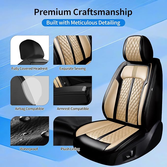 Fit Mazda 6 Car Seat Covers for Select Mazda 6 2007-2021, Premium Full Coverage Leather, Airbag Compatible, Luxury Waterproof All Weather Seat Cushion Protector, Front Pair Black+Beige