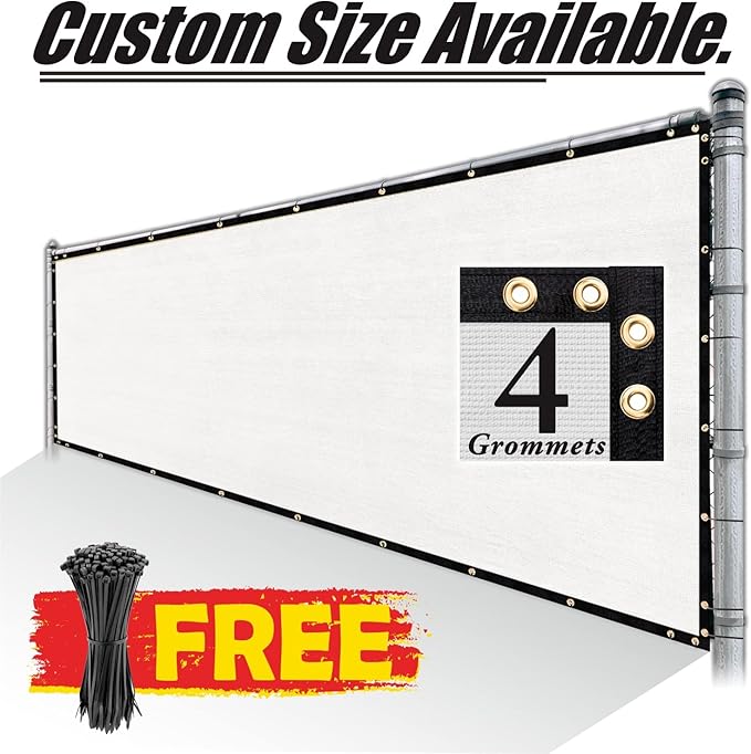Royal Shade Custom Size 5' x 118' White Fence Privacy Screen Windscreen Cover Netting Mesh Fabric Cloth - Cable Zip Ties Included (We Make Custom Size)