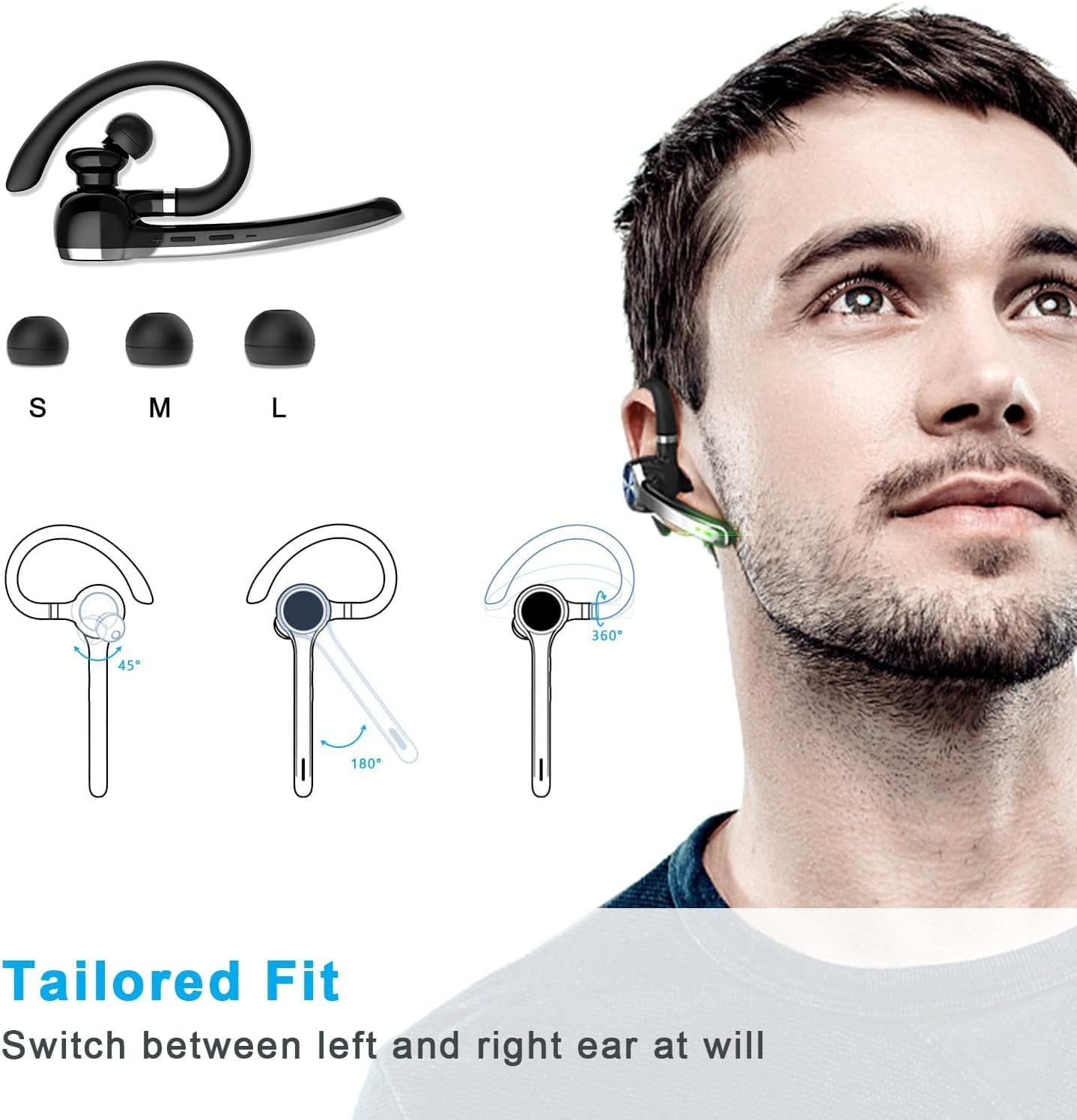 Bluetooth Headset, Wireless Bluetooth Earpiece with 500mAh Charging Case 72 Hours Talking Time Built-in Microphone for iOS Android Cell Phone, V5.1 Hand-Free Headphones with USB Dongle