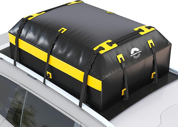 Rooftop Cargo Carrier Vehicle Soft-Shell Carriers, Heavy Duty Car Roof Bag Waterproof Without Rack, Car Topper Luggage Carrier-with 6 Hooks&Mat(19.4 Cuft)