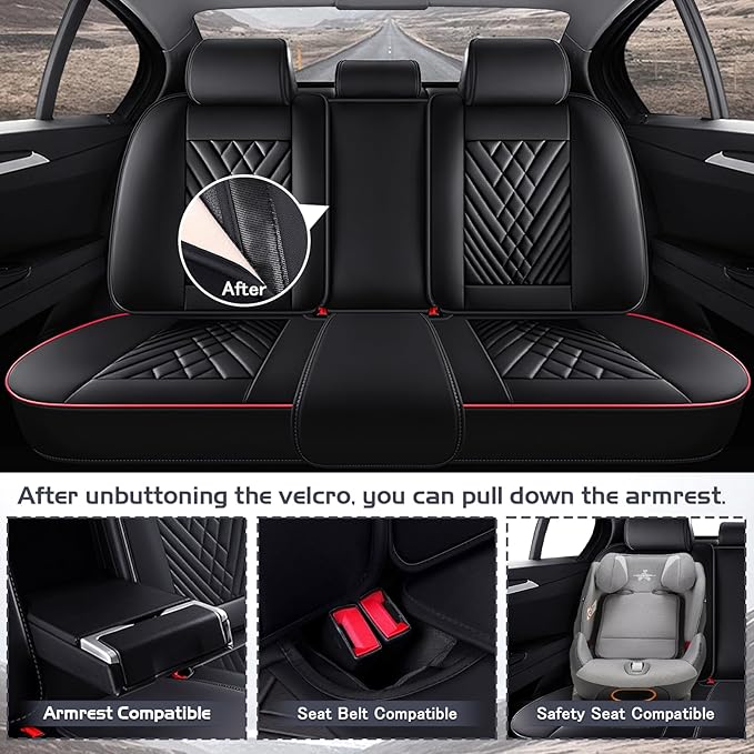 Truck Seat Covers for Nissan Frontier 2009-2026, Waterproof Premium Leather Full Coverage Car Seat Cover, Muscle Sport Style Auto Interior Seat Cover Sets (Full Set/Black Red)