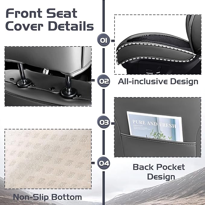 Truck Seat Covers for Ford Bronco 2021-2026, Waterproof Premium Leather Full Coverage Car Seat Cover, Muscle Sport Style Auto Interior Seat Cover Sets (Front Set/Gray Black)