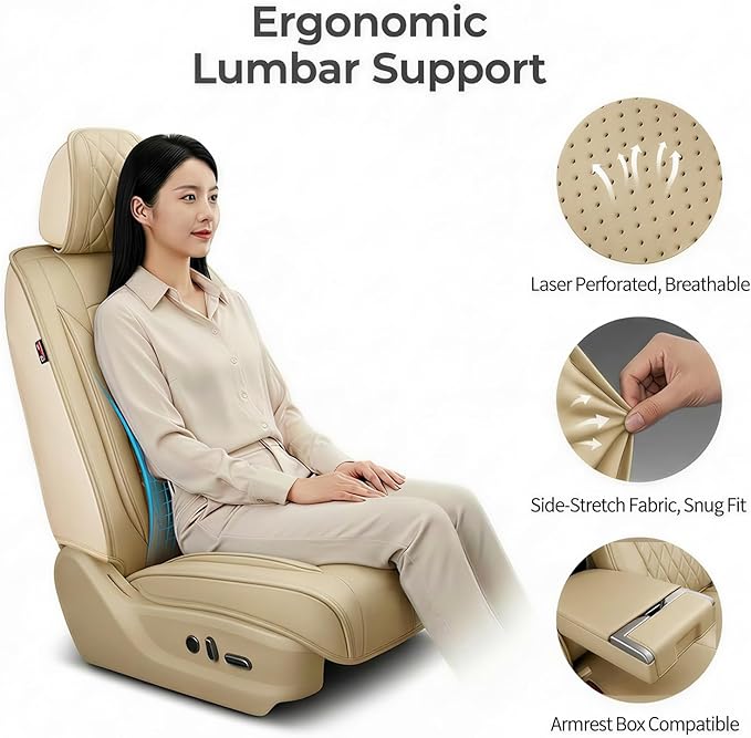 Fit RLX Car Seat Covers for Acura RLX 2013-2020 - Premium Leather, Waterproof, All-Weather, Airbag Compatible, Anti-Slip, Breathable, Easy Install, Seat Protectors, Full Set, Beige