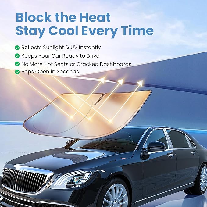 Windshield Sun Shade for Honda Civic 2022 2023 2024 2025 2026 – Custom Fit Sun Shield with Mirror Cut‑Out, Blocks Heat & UV, Foldable with Storage Pouch - Honda Civic Windshield Sunshade