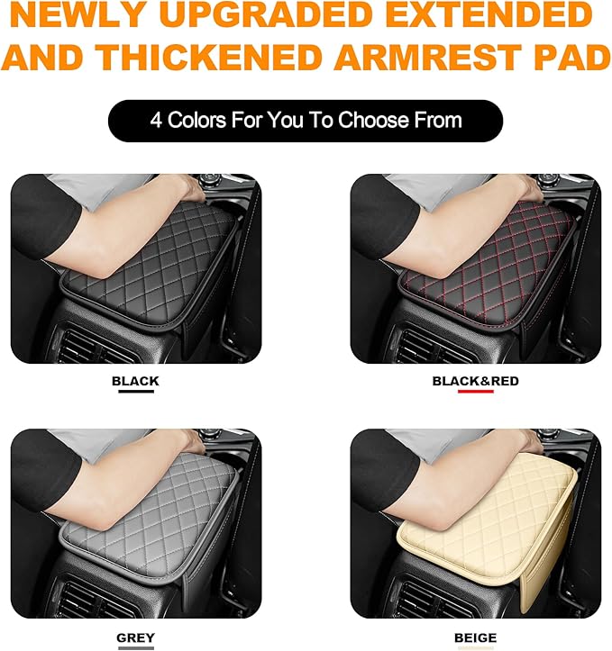 Center Console Cover for Cars Fit for Jeep Grand Cherokee L Leather Armrest Covers with 2 Storage Bags(Black&Red)