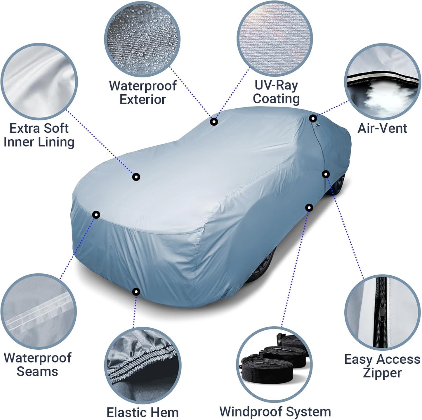 iCarCover Premium Car Cover for 1964-1970 Pontiac Tempest 2-Door Heavy Duty Waterproof All-Weather Automobiles Custom Fit Indoor Outdoor UV Snow Protection Covers with Straps and Bag