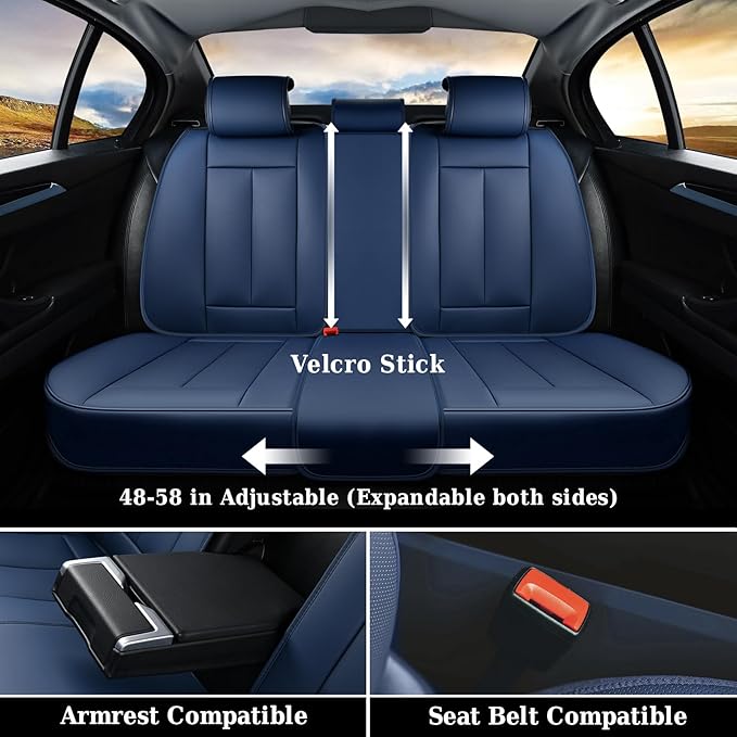 Coverado Car Seat Covers Full Set, Seat Covers for Cars, Car Seat Covers Front Seats and Back Car Seat Protector Waterproof, Leather Car Seat Cushion Universal Fit for Most Cars Blue