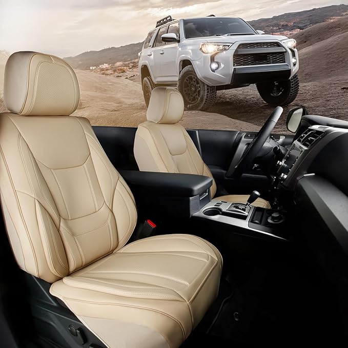 Coverland Custom Fit Car Seat Covers for SUV Compatible with [Grand Cherokee, Explorer, Escape, Mustang Mach E] Premium Waterproof Non-Slip Interior Seat Protector [Front Beige - Size Chart A18]