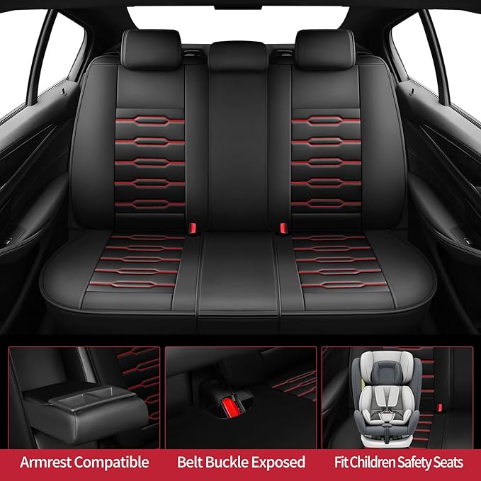 Fit Crosstrek Car Seat Covers for Subaru Crosstrek 2016-2025 2026 - Upgraded Premium Waterproof & Breathable Leather, Airbag Compatible,All-Weather Seat Cushion Protector(Full Set,Black+Red)