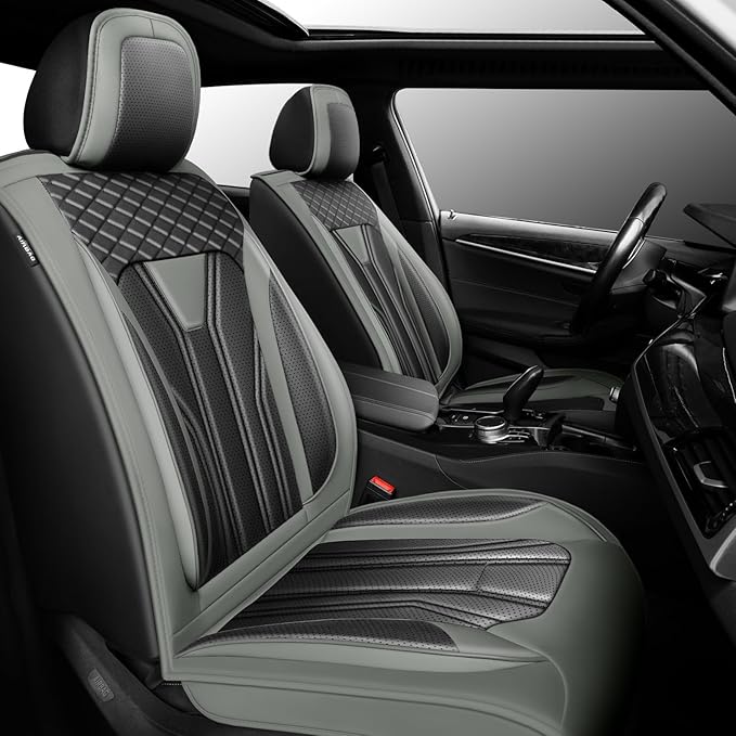 Fit Sonata Car Seat Covers Premium Leather for Hyundai Sonata 2007-2025 2026. Waterproof， Breathable, Scratch-Resistant & All-Weather Seat Cushion Protector（Front Seat,Gray&Black