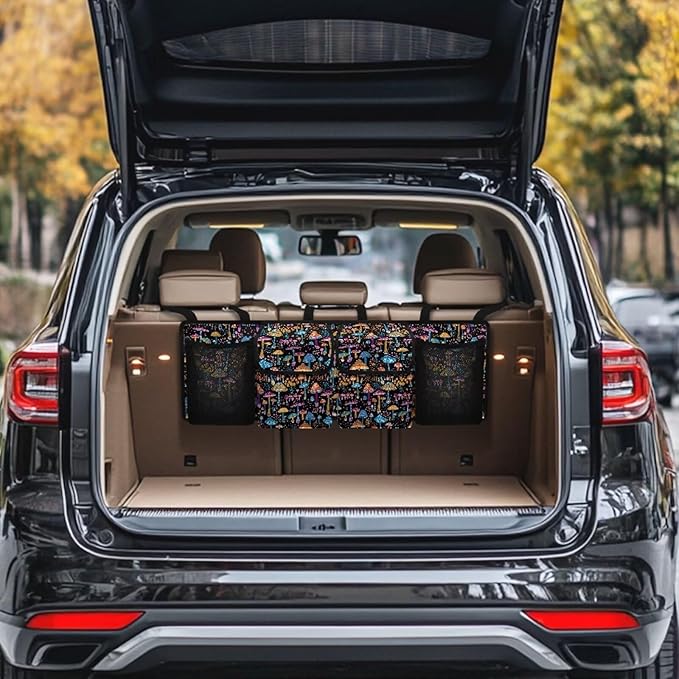 Mushroom Trunk Organizer for Car Storage Organizer with 4 Pockets, Space-Saving Trunk Storage Organizer with 2 Pockets & 2 Mesh Pouches for Groceries,Easy to Clean & Install In All Vehicles