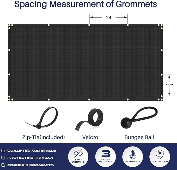 Windscreen4less Privacy Fence Screen Heavy Duty Windscreen Fencing Mesh Fabric Shade Net Cover with Brass Grommtes for Outdoor Wall Garden Yard Pool Deck, 8'x297' Black