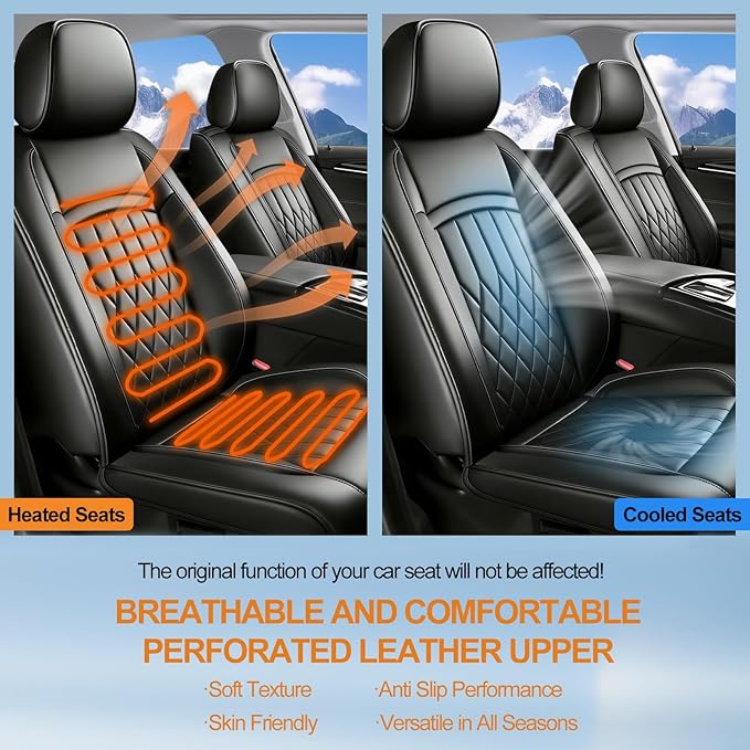Fit for Accent Seat Covers Compatible with Hyundai Accent 2017-2026 - Waterproof Breathable Leather Automotive Seat Cushions Protector,Airbag Compatible,Full Set 5 Seats(Black)