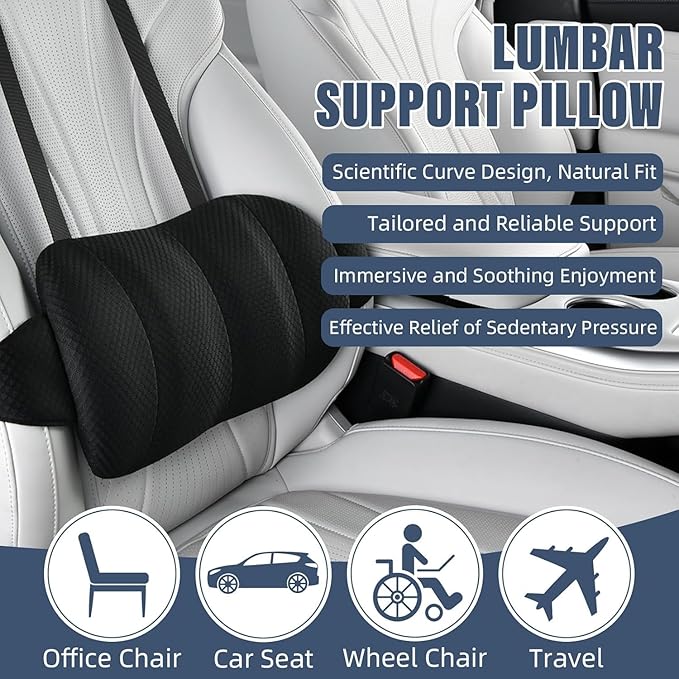 1 Piece Automotive Seat Lumbar Support Pillow for Toyota Camry 2018-2024 LE XLE Hybrid SE XSE, Driving Lower Back Cushion Ergonomic Orthopedic Posture Rest