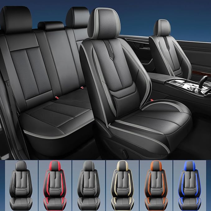 Fit Venza Car Seat Covers for Toyota Venza 2009-2024 2025 2026 -Upgraded Premium Waterproof & Breathable Leather,Airbag Compatible,All-Weather Seat Cushion Protector,Full Set,Black-Grey