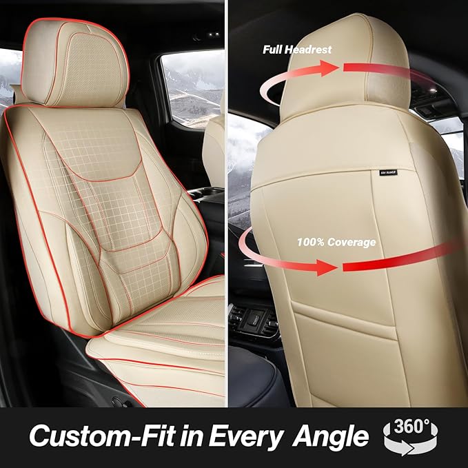 Coverland Custom Fit Car Seat Covers for SUV Compatible with [2020-2025 Mercedes-Benz GLE-Class] Premium Water Resistant Leather Non-Slip Interior Protector [Full Set Beige - Size Chart X82]