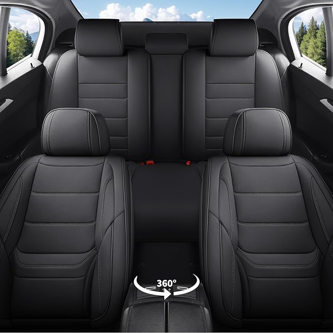 Car Seat Covers Full Set Custom Fit for Saturn Aura 2006-2009,Premium Faux Leather with Lumbar Support, Breathable, Anti-Slip & Soft Touch(Black,Fullset)