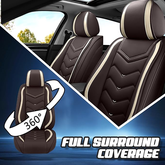 Car Seat Covers for Ford Expedition 2000-2025, Premium Nappa Leather Car Seat Cover, Stylish Sport Seat Covers， Automobile Seat Cover Sets.(Standard 2 Seats/Coffee Color)