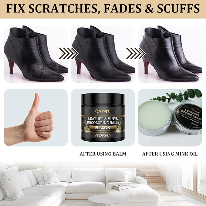 8.8oz Leather Recoloring Balm with 100ml Mink Oil,Dark Gray Leather Repair Kit for Furniture,Leather Repair Cream,Leather Scratch Repair for Car Interior,Leather Conditioner for Couch