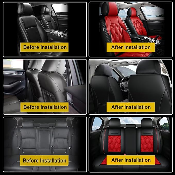 AOMSAZTO Car Seat Cover Full Set 5 Seats Fit for Chevrolet Chevy Trailblazer 2021-2026 Leather Car Seat Cushion Protector Compatible Airbag Waterproof Automotive Seat Covers Black&Red