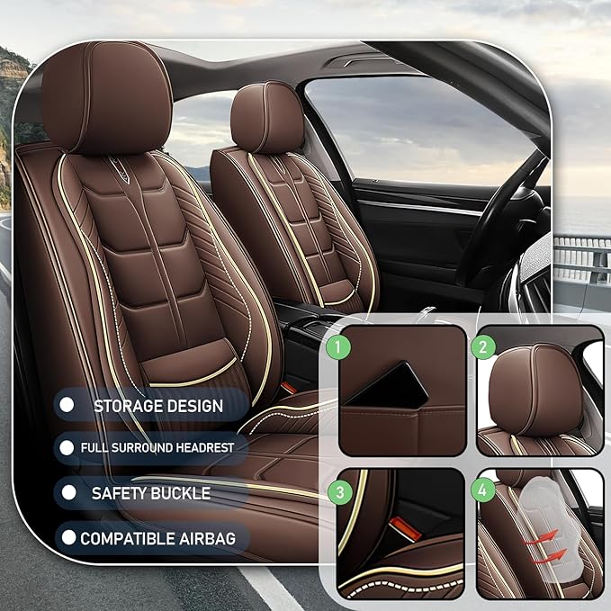 Leather Car Seat Covers Fit for Toyota FJ Cruiser 2002-2024, 5 Seater Car Seat Cover, Premium Waterproof, Scratch Resistant Car Interior Accessories (Full Set Coffee)