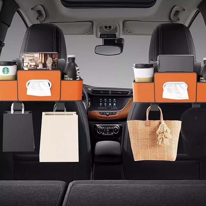 3-in-1 Car Backseat Organizer, 2026 Upgraded Multifunctional Car Seat Back Storage Box, Backseat Car Organizer with 2 Cup Holders, Tissue Box & Hooks, Universal Car Essentials (2Pack A)