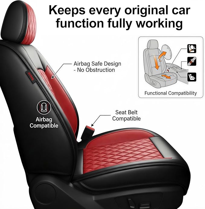 Fit for Venue Seat Covers Compatible with Hyundai Venue 2020-2026 - Waterproof Breathable Leather Automotive Seat Cushions Protector,Airbag Compatible,Full Set 5 Seats(Red)