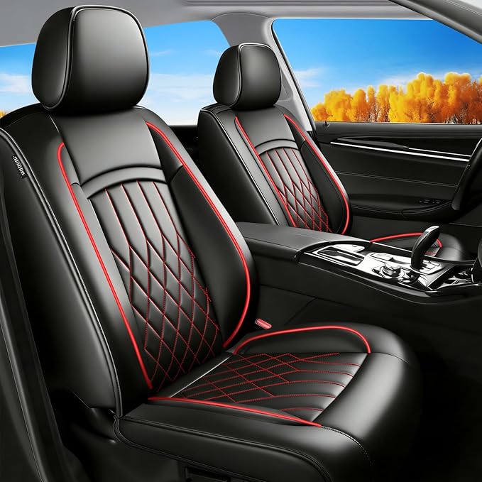 Fit RLX Car Seat Covers for Acura RLX 2013-2020 - Premium Leather, Waterproof, All-Weather, Airbag Compatible, Breathable, Easy Install, Seat Protectors, Only 2 Front seat Covers, Redline
