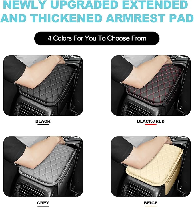 Center Console Cover Fit for Kia Sportage 2005-2025 with 2 Storage Bags Waterproof Leather Quilted Pattern Car Armrest Cover Cushion Anti - Slip(Grey&White Line)