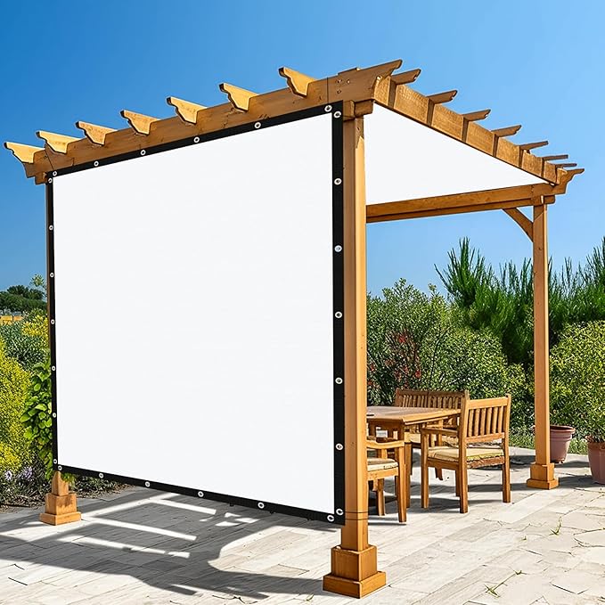 Amagenix 90% Pergola Shade Cover 7' X 7' Sun Shade Cloth with Grommets for Outdoor Garden Patio Porch, Commercial Grade 200 GSM - Cable Zip Ties Included (We Customized) GN108, White