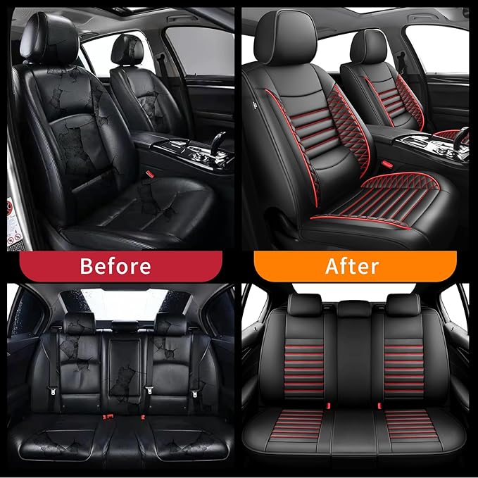 Fit Crosstrek Car Seat Covers for Subaru Crosstrek 2016-2025 2026 - Upgraded Premium Waterproof & Breathable Leather, Airbag Compatible,All-Weather Seat Cushion Protector(Full Set,Black+Red)