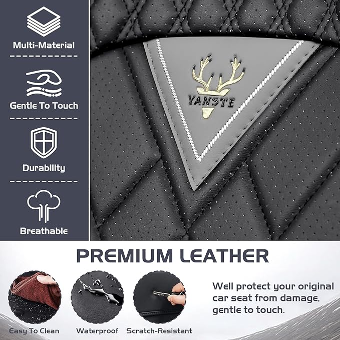 Truck Seat Covers for Ram 2500 2009-2026, Waterproof Premium Leather Full Coverage Car Seat Covers, Muscle Sport Style Auto Interior Seat Cover Sets (Front Set/Gray Black)