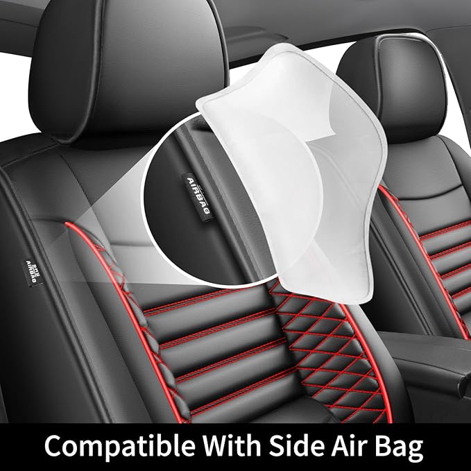 Fit Forester Car Seat Covers for Subaru Forester 2007-2025 2026 - Upgraded Premium Waterproof & Breathable Leather, Airbag Compatible, All-Weather Seat Cushion Protector (2 Front/Black+Red)