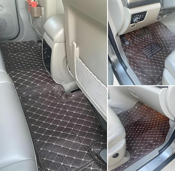 Customize Car Floor Mats for 99% Sedan SUV Sports Car All Weather Leather Full Coverage Waterproof Non-Slip Vehicle Lining Pads (Black Yellow Stitching)