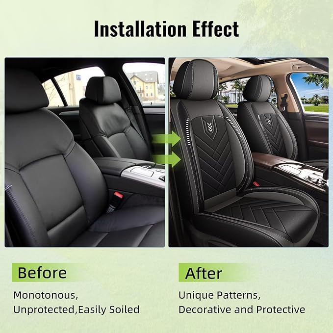 AOMSAZTO Car Seat Covers Fit for Jeep Wrangler 2003-2017 Premium Front Seat Covers Waterproof Leather Automotive Seat Covers Compatible with Airbag (2 Seats,Grey)