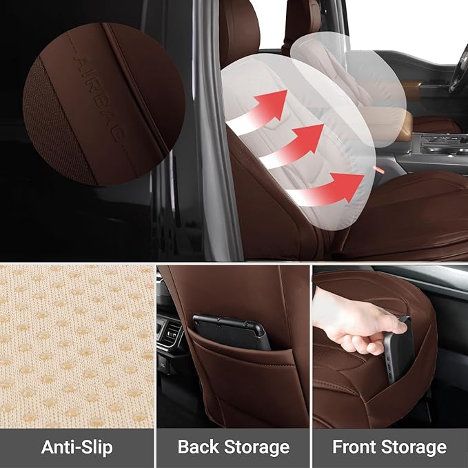Coverland Custom Fit Car Seat Covers for Car Compatible with [Acura TL, BMW 5-Series, Kia Amanti] Premium Water Resistant Leather Non-Slip Interior Protector [Front Dark Brown - Size Chart A14]