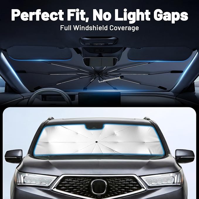 Car Windshield Sun Shade for Ford Fusion 2013-2021 –[Reflective Coated Fabric] Sunshade Umbrella for Front Window, Car Shades Sun Visor Keep Car Cool and Protects Interior, 1:1 Exact Fit
