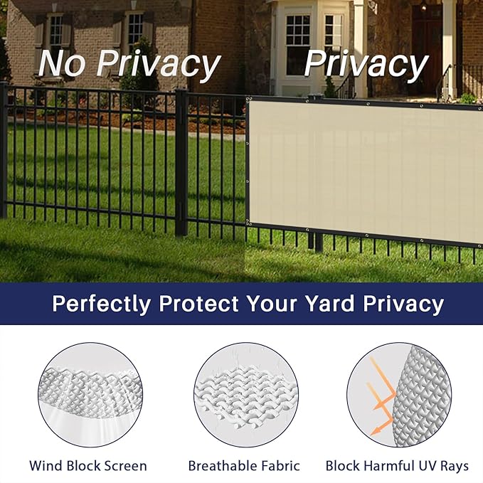 Windscreen4less Privacy Fence Screen Heavy Duty Windscreen Fencing Mesh Fabric Shade Net Cover for Outdoor Wall Garden Yard Pool Deck, 8'x94' Beige