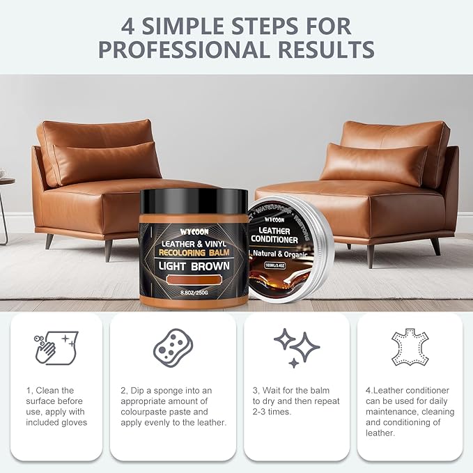 Leather Recoloring Balm with 100ml Mink Oil Conditioner | Dark Brown Repair Kit, Dye & Color Restorer for Furniture, Sofa Car Seats, Bags | Restore Faded & Scratched Surfaces