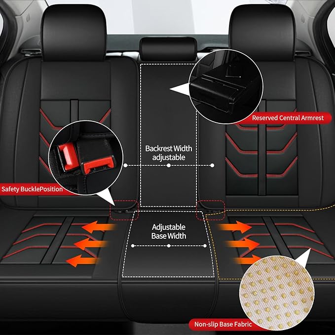 TTX LIGHTING Car Seat Covers fit for Nissan Sentra 2008-2026 Full Set: Premium Leather Automotive Seat Cover with Airbag Compatible Waterproof (5 Seats, Redline)