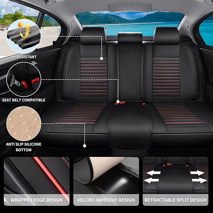 Car Seat Covers Full Set Fit for Toyota Corolla Cross 2021-2025,2026, Premium Faux Leather Car Seat Protector,Breathable Anti-Slip Full Wrapping Edge Seat Covers(Black&Red,Full Set)