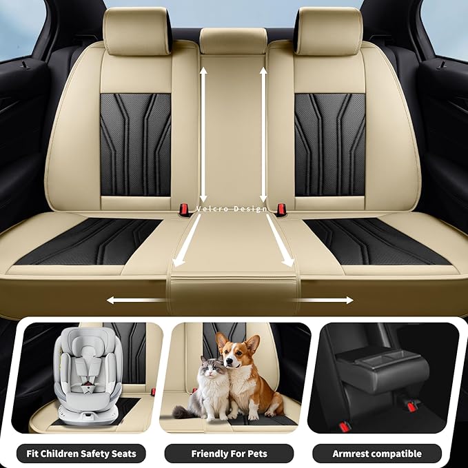Fit CRV Car Seat Covers Premium Leather for Honda CRV cr-v 2011-2025 2026. Waterproof， Breathable, Scratch-Resistant & All-Weather Seat Cushion Protector (Front Seat,Beige&Black)