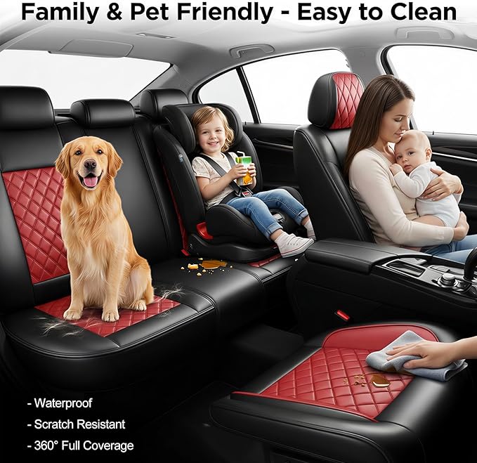 Fit for Santa Cruz Seat Covers Compatible with Hyundai Santa Cruz 2022-2026 - Waterproof Breathable Leather Automotive Seat Cushions Protector,Airbag Compatible,Only 2 Front seat Covers(Red)