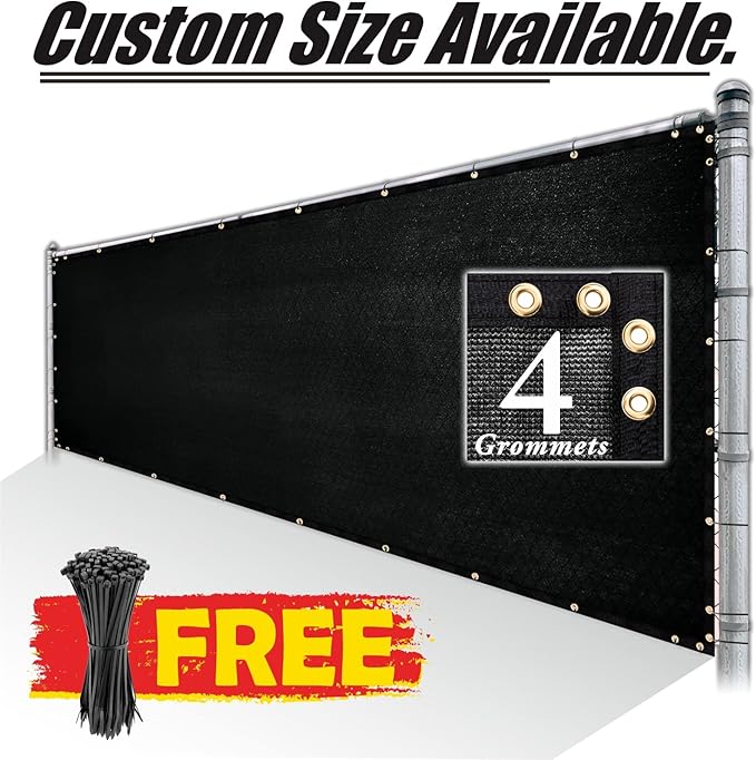 Royal Shade Custom Size 6' x 123' Black Fence Privacy Screen Windscreen Cover Netting Mesh Fabric Cloth - Cable Zip Ties Included (We Make Custom Size)