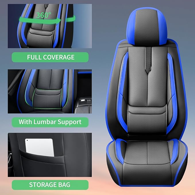Fit 4Runner Car Seat Covers (5 Seats) for Select Toyota 4Runner 2003-2024 2025 2026 - Full Coverage Leather,Airbag Compatible, Waterproof & All Weather Seat Cushion Protector,Full Black-Blue