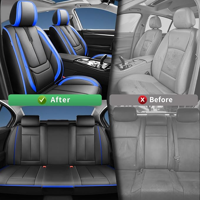 Fit Crosstrek Car Seat Covers for Subaru Crosstrek 2016-2025 2026 -Upgraded Premium Waterproof & Breathable Leather,Airbag Compatible,All-Weather Seat Cushion Protector,2 Front/Black-Blue