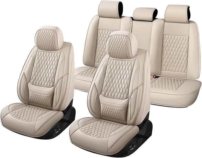 Car Seat Covers Full Set Custom Fit for Mercury Milan 2006-2011 - Premium Faux Leather with Lumbar Support | Breathable, Waterproof, Anti-Slip, Durable (Beige,Full Set)