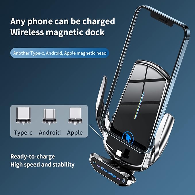 Wireless Car Charger Mount Automotive Electric Induction 15W Fast Charging Auto Clamping Car Phone Holder Mount Wireless Charging Mount Air Vent Phone Holde Compatible with All Android (Red)