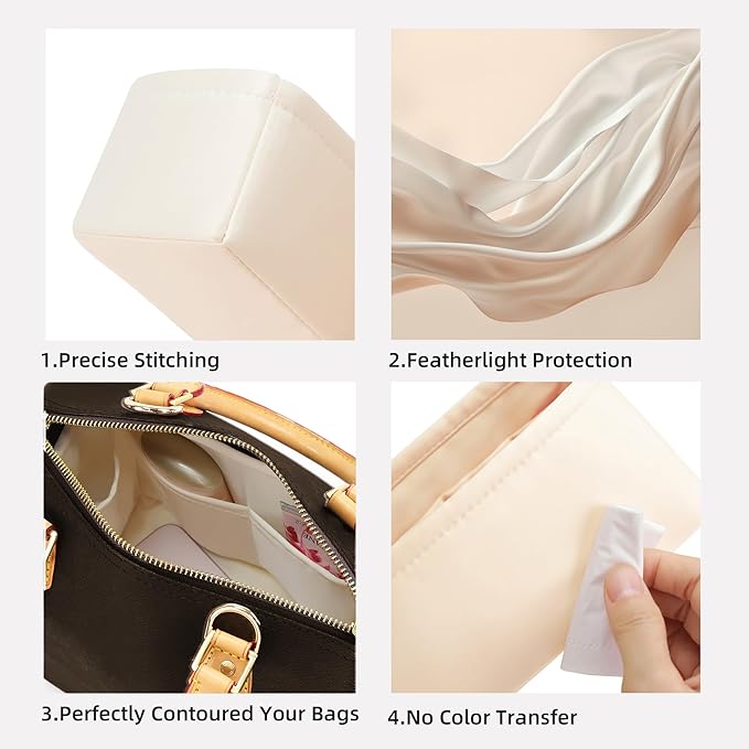 DGAZ Silk Purse Organizer Insert Fits LV Speedy 16/20/25/30/35/45 bags，Silky Smooth Bag Organizer，Luxury Handbag & Tote Shaper（Craie，SP20）