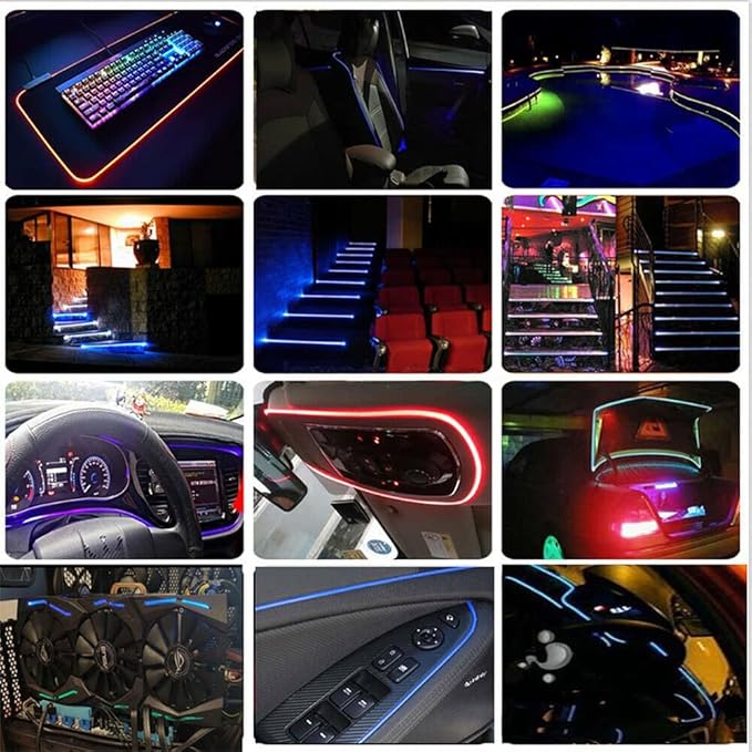3m/9.8ft 5m/16ft Car Home LED Strip Ambient Light 2mm Plastic Optic Fiber Cable Skirt Tube Kit with 12V LED Light Source Illuminator (Green,5m/16ft)